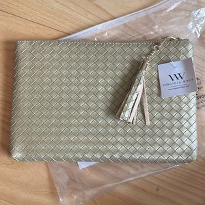 Virginia Wolf NWT Metallic Gold Mimi woven Pouch Clutch
